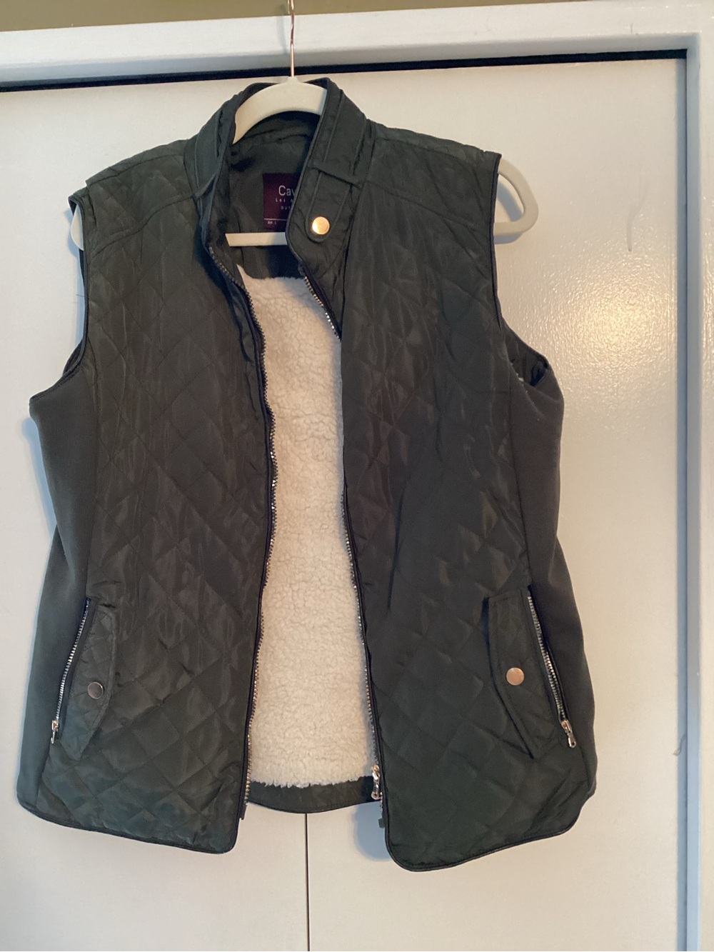 Cavalini Olive Quilted Vest with Sherpa Interior